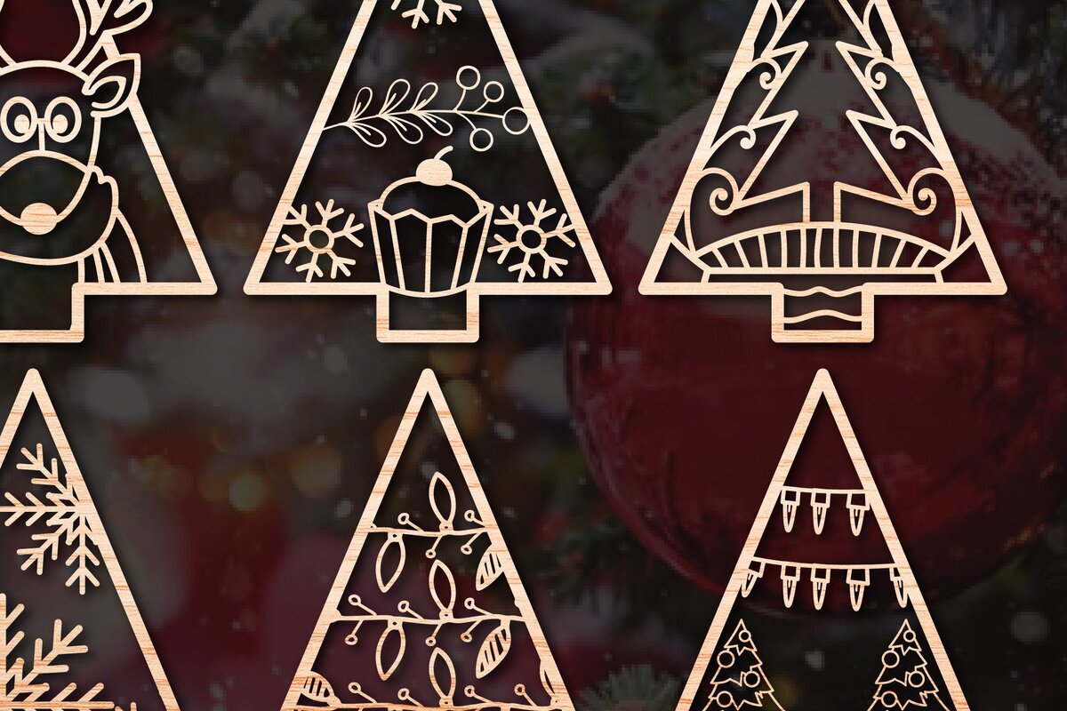 Σετ των 2 Intra απο ξύλο plywood 3mm-4mm πάχος - Πακέτο χριστουγεννιάτικων δέντρων για οποιαδήποτε χειροτεχνία Δίασταση 25x25 cm INTRAFABR-46418198