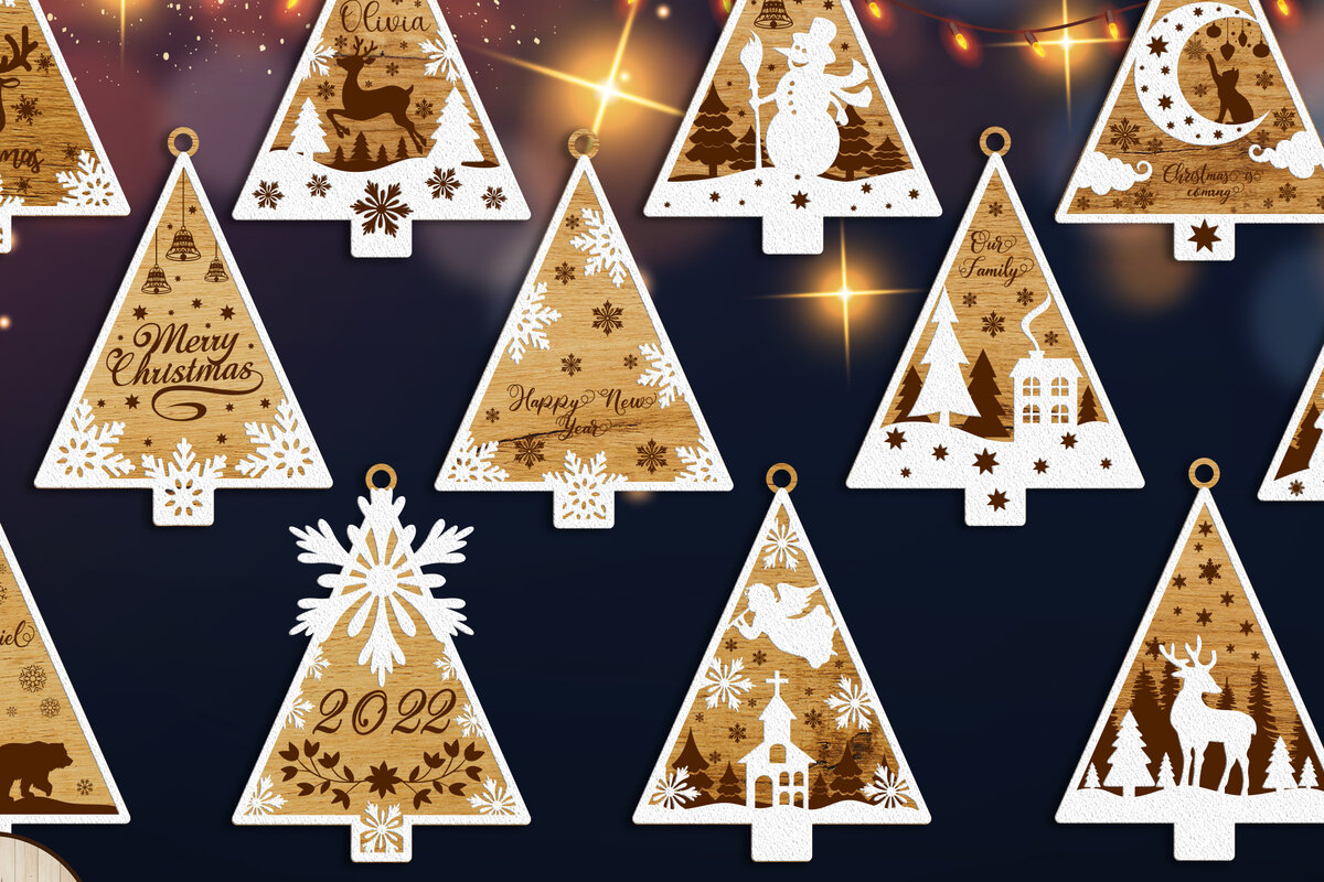 Σετ των 3 Intra απο ξύλο plywood 3mm-4mm πάχος - Πακέτο χριστουγεννιάτικων δέντρων για οποιαδήποτε χειροτεχνία Δίασταση 7x4 cm INTRAFABR-19154400