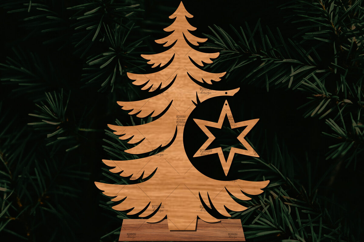 Σετ των 2 Intra απο ξύλο plywood 3mm-4mm πάχος - Στάση κοπής με λέιζερ Χριστουγεννιάτικα δέντρα  Δίασταση 20x20 cm INTRAFABR-107554362