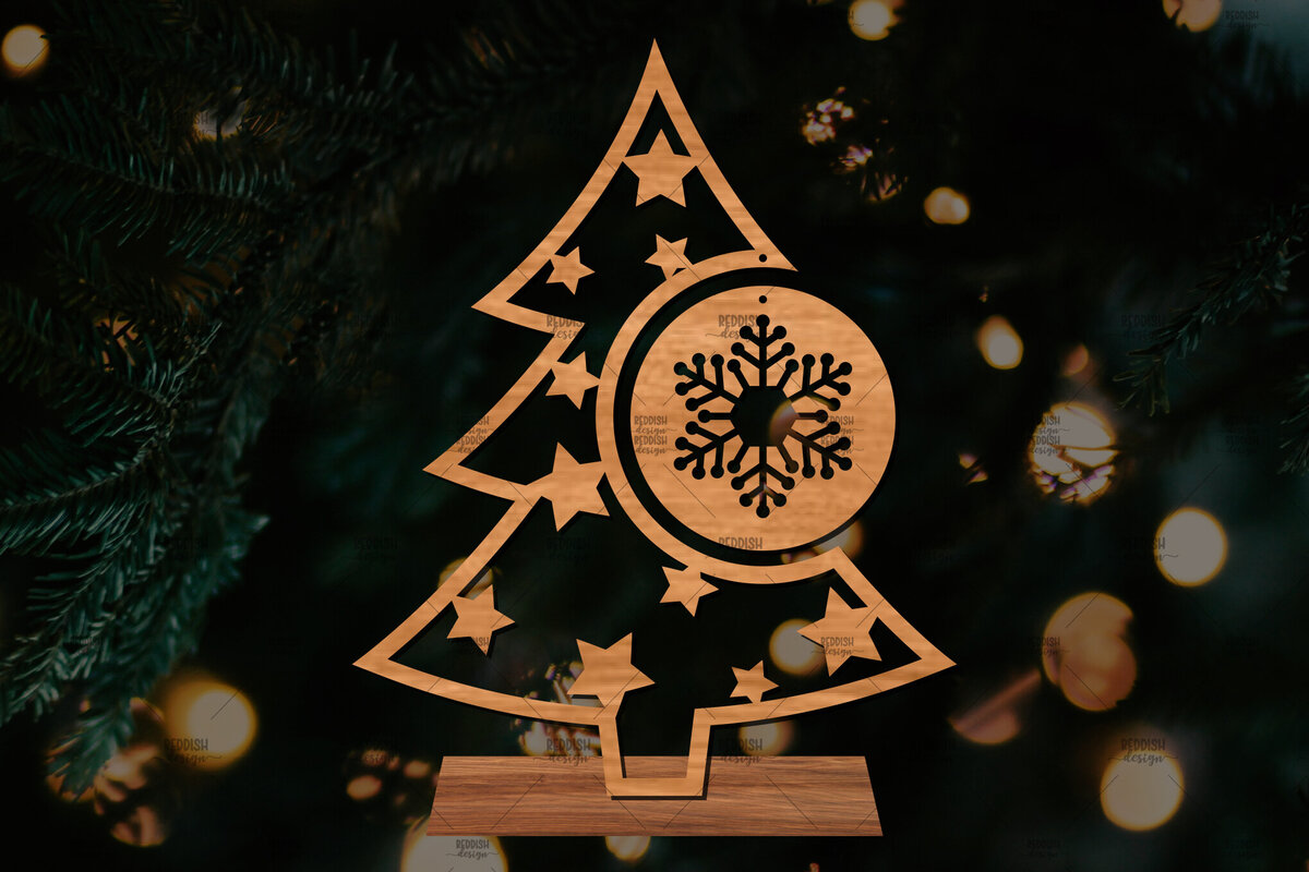 Σετ των 2 Intra απο ξύλο plywood 3mm-4mm πάχος - Στάση κοπής με λέιζερ Χριστουγεννιάτικα δέντρα  Δίασταση 20x20 cm INTRAFABR-107554435