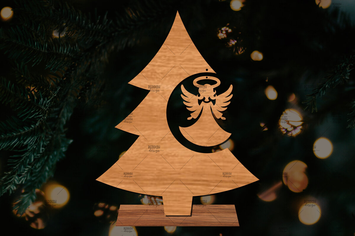 Σετ των 2 Intra απο ξύλο plywood 3mm-4mm πάχος - Στάση κοπής με λέιζερ Χριστουγεννιάτικα δέντρα  Δίασταση 20x20 cm INTRAFABR-107554457