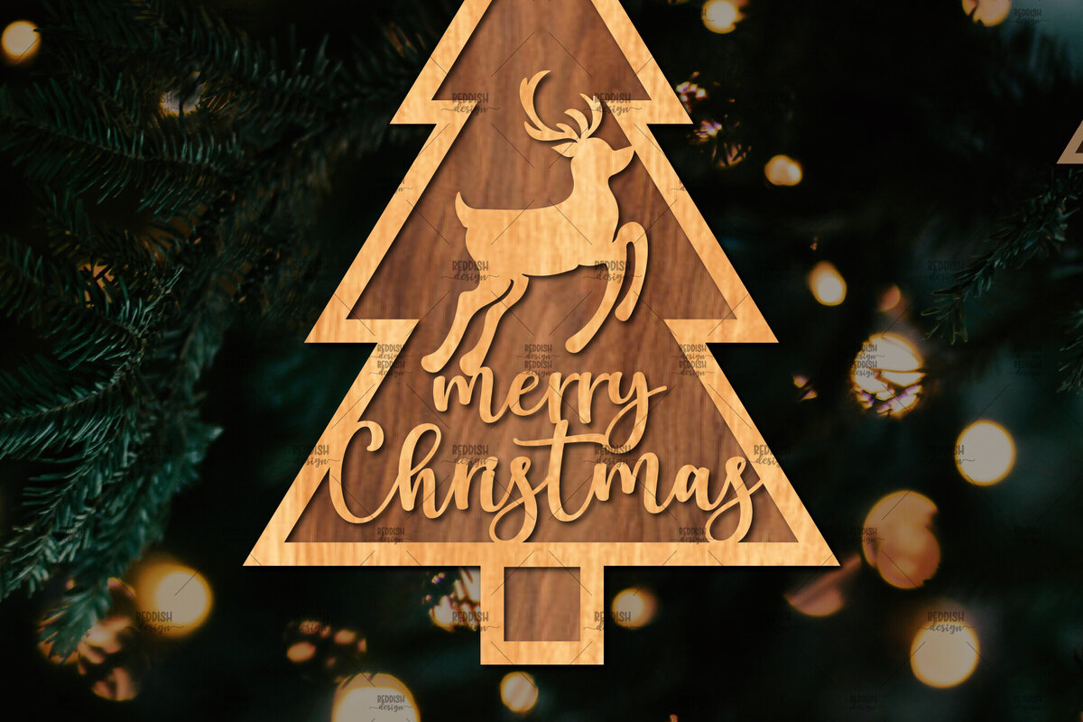 Σετ των 2 Intra απο ξύλο plywood 3mm-4mm πάχος - Στάση κοπής με λέιζερ Χριστουγεννιάτικα δέντρα  Δίασταση 20x20 cm INTRAFABR-108225574