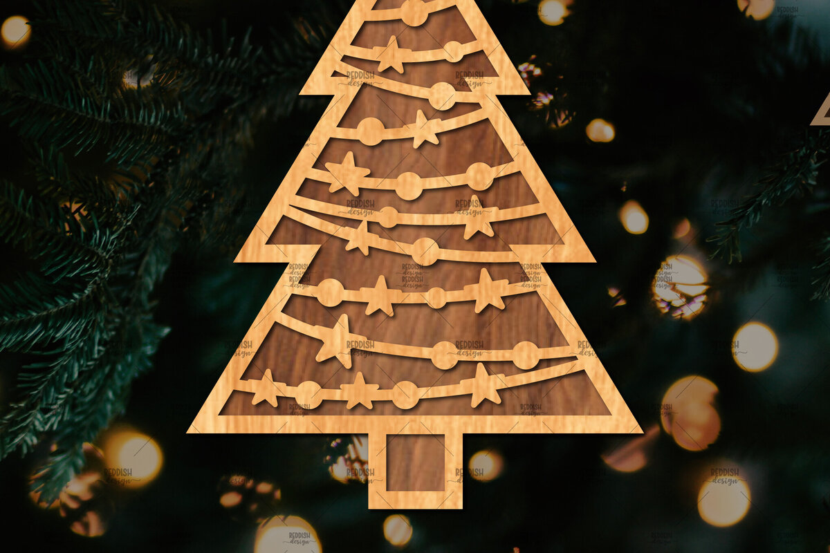 Σετ των 2 Intra απο ξύλο plywood 3mm-4mm πάχος - Στάση κοπής με λέιζερ Χριστουγεννιάτικα δέντρα  Δίασταση 20x20 cm INTRAFABR-108225606