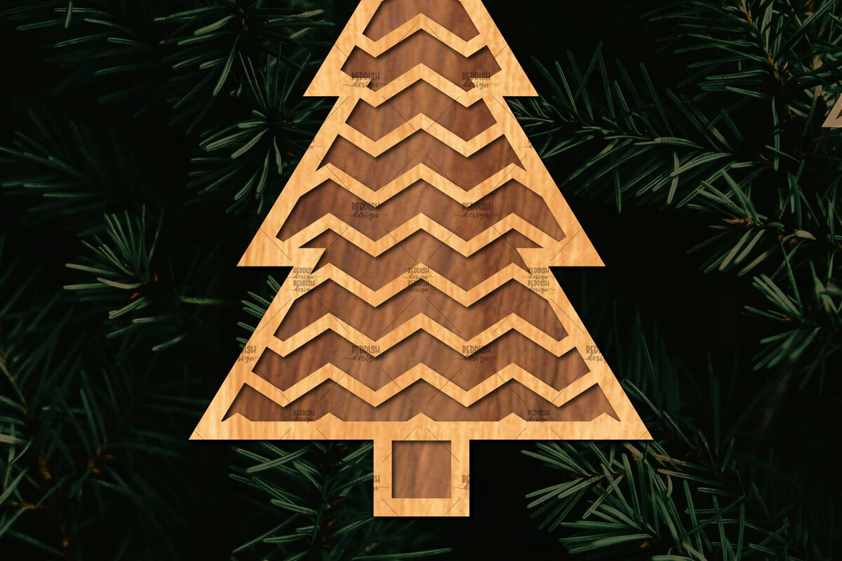 Σετ των 2 Intra απο ξύλο plywood 3mm-4mm πάχος - Στάση κοπής με λέιζερ Χριστουγεννιάτικα δέντρα  Δίασταση 20x20 cm INTRAFABR-108225618