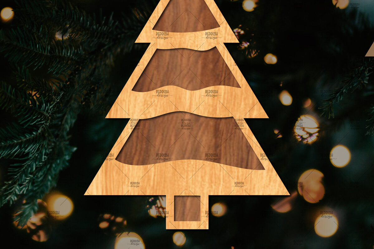 Σετ των 2 Intra απο ξύλο plywood 3mm-4mm πάχος - Στάση κοπής με λέιζερ Χριστουγεννιάτικα δέντρα  Δίασταση 20x20 cm INTRAFABR-108225634