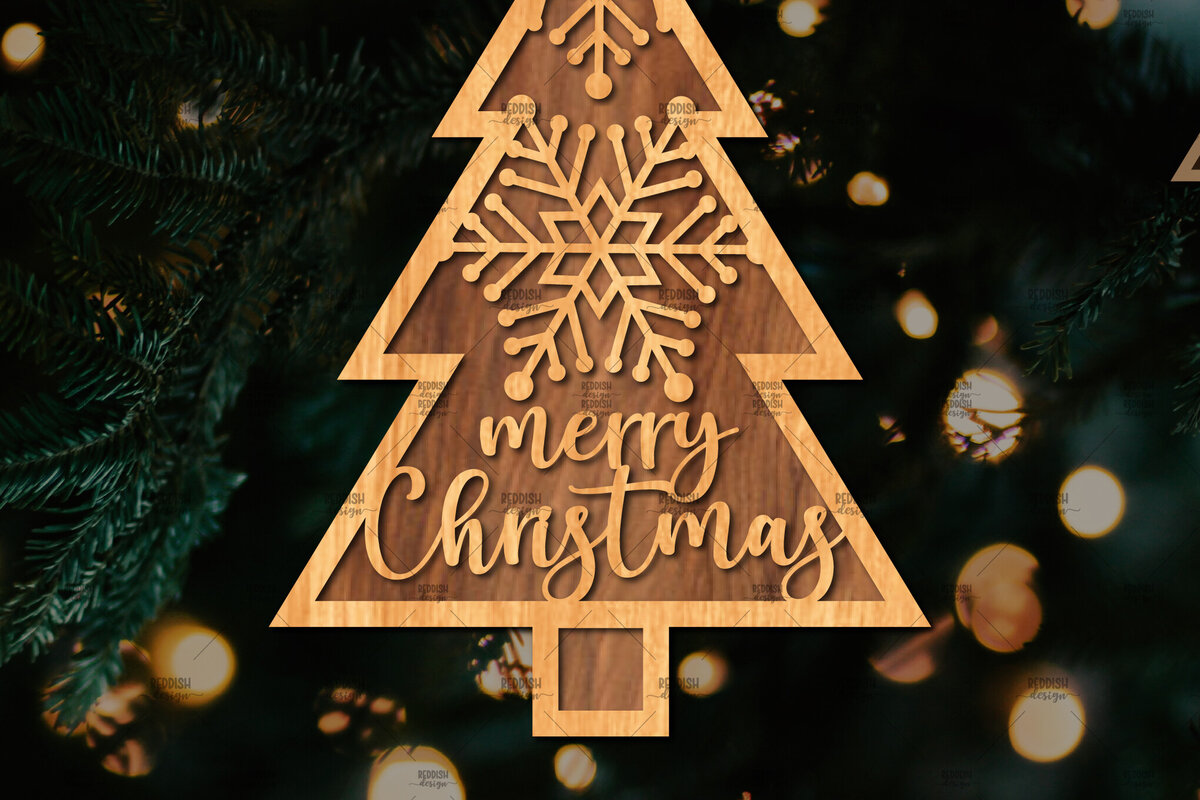 Σετ των 2 Intra απο ξύλο plywood 3mm-4mm πάχος - Στάση κοπής με λέιζερ Χριστουγεννιάτικα δέντρα  Δίασταση 20x20 cm INTRAFABR-108225650