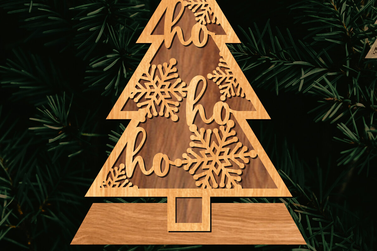 Σετ των 2 Intra απο ξύλο plywood 3mm-4mm πάχος - Στάση κοπής με λέιζερ Χριστουγεννιάτικα δέντρα  Δίασταση 20x20 cm INTRAFABR-108225719