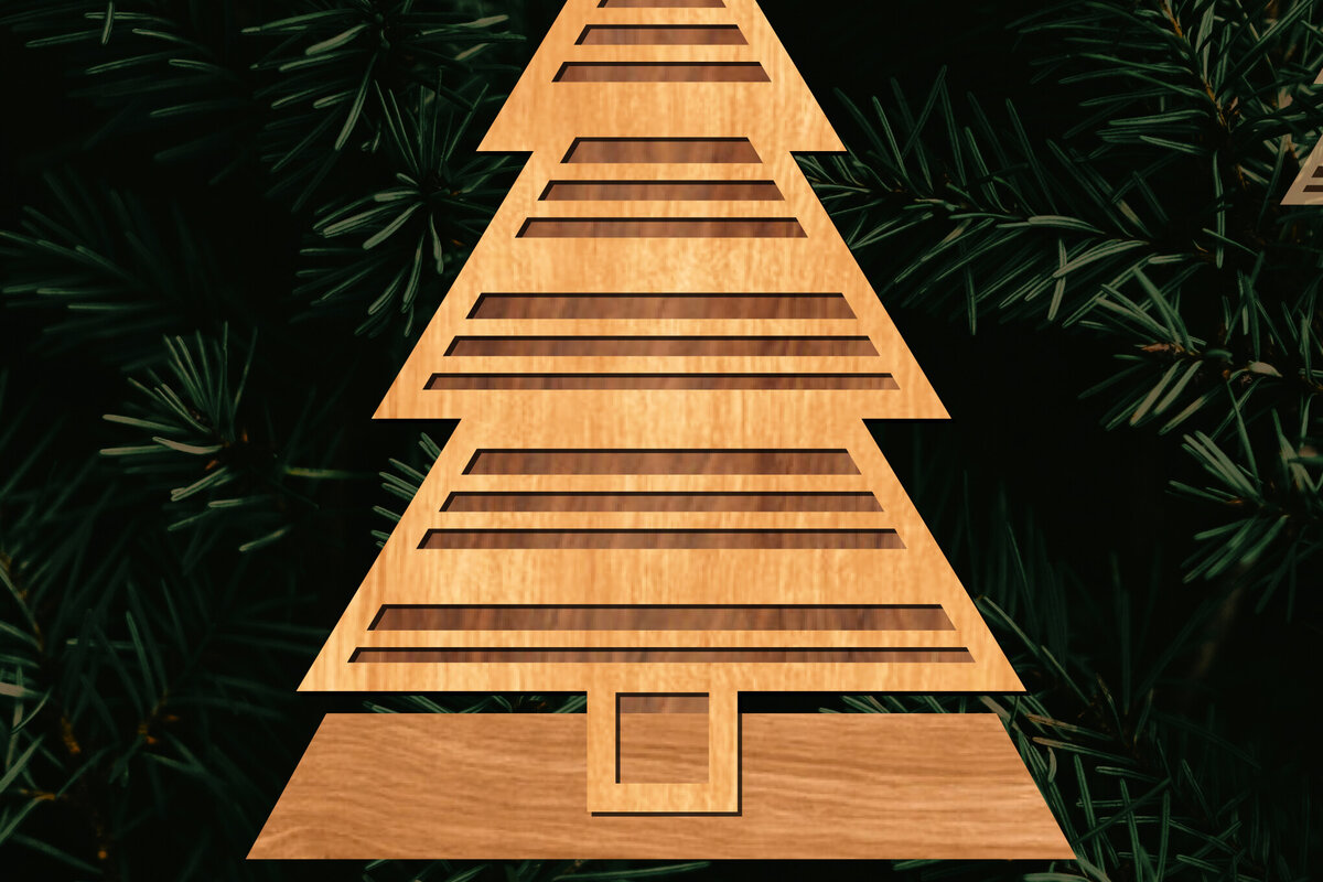 Σετ των 2 Intra απο ξύλο plywood 3mm-4mm πάχος - Στάση κοπής με λέιζερ Χριστουγεννιάτικα δέντρα  Δίασταση 20x20 cm INTRAFABR-108225734