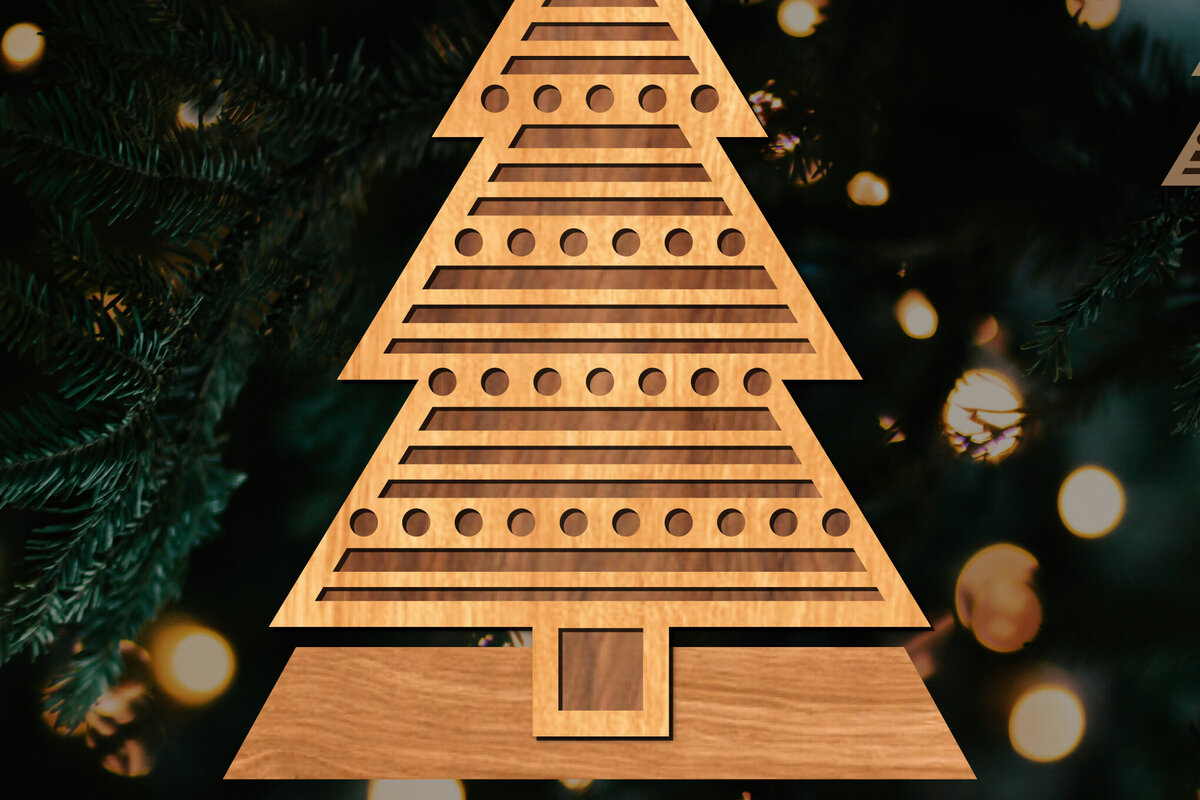 Σετ των 2 Intra απο ξύλο plywood 3mm-4mm πάχος - Στάση κοπής με λέιζερ Χριστουγεννιάτικα δέντρα  Δίασταση 20x20 cm INTRAFABR-108225745