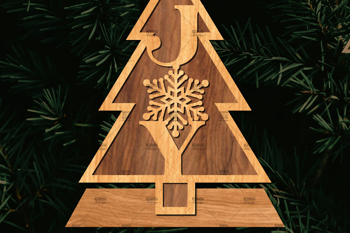 Σετ των 2 Intra απο ξύλο plywood 3mm-4mm πάχος - Στάση κοπής με λέιζερ Χριστουγεννιάτικα δέντρα  Δίασταση 20x20 cm INTRAFABR-108225768