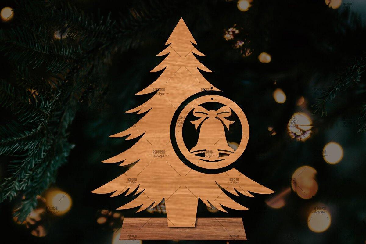 Σετ των 2 Intra απο ξύλο plywood 3mm-4mm πάχος - Στάση κοπής με λέιζερ Χριστουγεννιάτικα δέντρα  Δίασταση 20x20 cm INTRAFABR-107554151