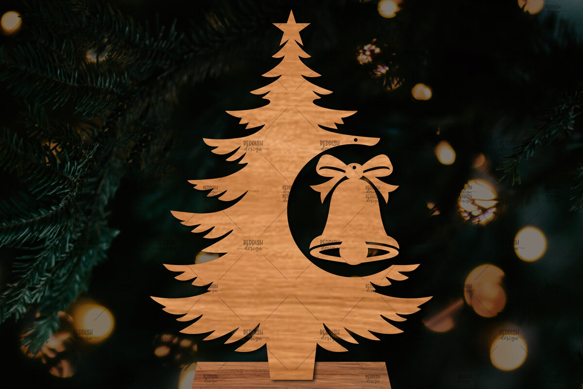 Σετ των 2 Intra απο ξύλο plywood 3mm-4mm πάχος - Στάση κοπής με λέιζερ Χριστουγεννιάτικα δέντρα  Δίασταση 20x20 cm INTRAFABR-107554187