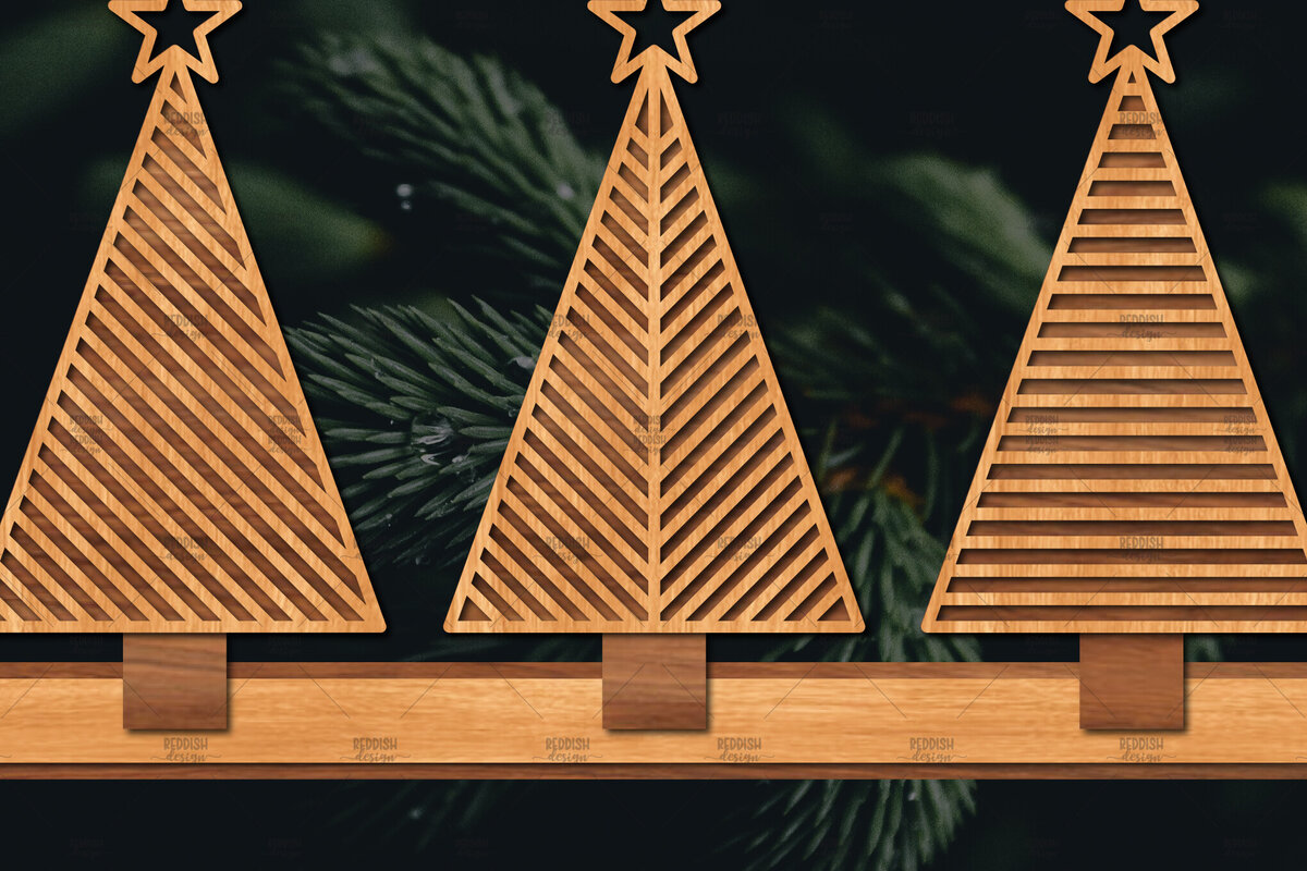 Σετ των 2 Intra απο ξύλο plywood 3mm-4mm πάχος - Χριστουγεννιάτικα δέντρα με λέιζερ  Δίασταση 20x20 cm INTRAFABR-105815843