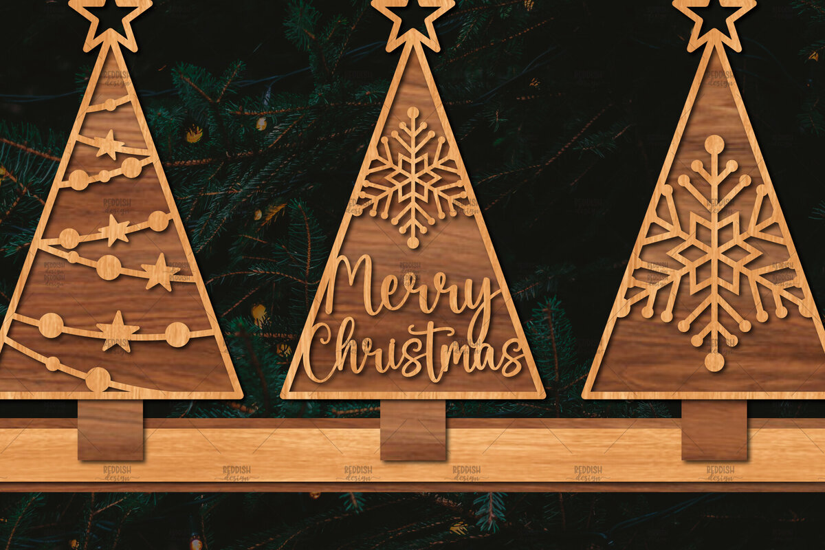 Σετ των 2 Intra απο ξύλο plywood 3mm-4mm πάχος - Χριστουγεννιάτικα δέντρα με λέιζερ  Δίασταση 20x20 cm INTRAFABR-105815875