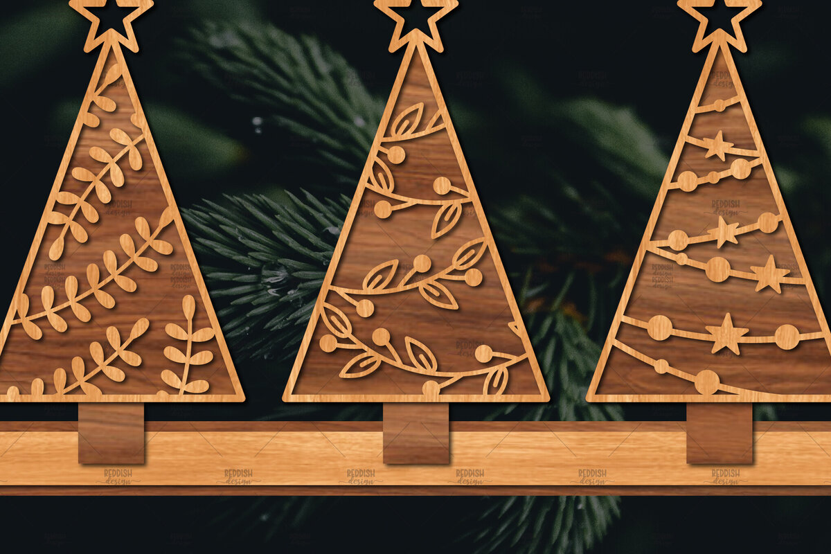 Σετ των 2 Intra απο ξύλο plywood 3mm-4mm πάχος - Χριστουγεννιάτικα δέντρα με λέιζερ  Δίασταση 20x20 cm INTRAFABR-105815903