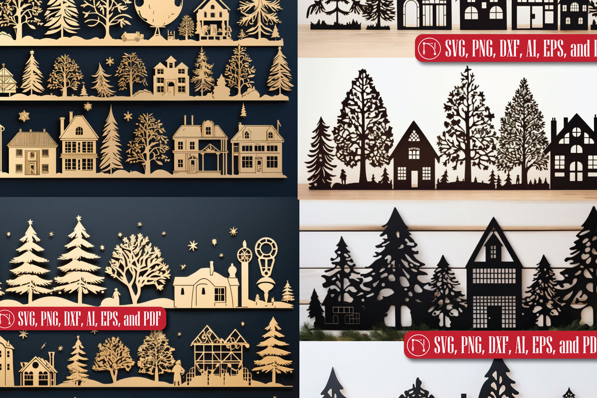 Σετ των 3 Intra απο ξύλο plywood 3mm-4mm πάχος - Χριστουγεννιάτικο Χωριό Mega Bundle Δίασταση 4x4 cm INTRAFABR-81562264