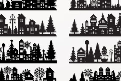 Σετ των 2 Intra απο ξύλο plywood 3mm-4mm πάχος - Πακέτο χριστουγεννιάτικου χωριού Paper Cut  Δίασταση 15x15 cm INTRAFABR-81337705