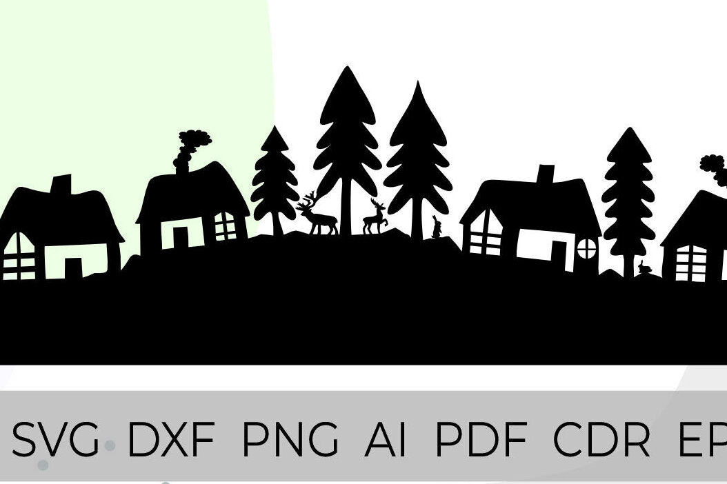 Σετ των 2 Intra απο ξύλο plywood 3mm-4mm πάχος - Christmas Village  Winter Village  Δίασταση 15x15 cm INTRAFABR-82548983