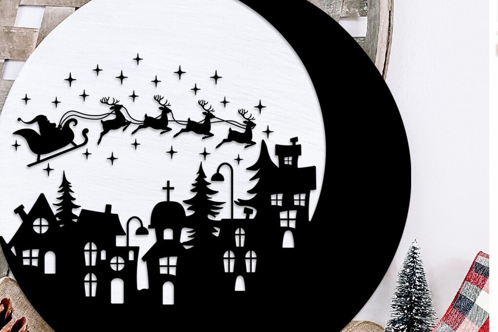 Σετ των 2 Intra απο ξύλο plywood 3mm-4mm πάχος - Christmas Village , Xmas Town DXF Δίασταση 15x15 cm INTRAFABR-110175646