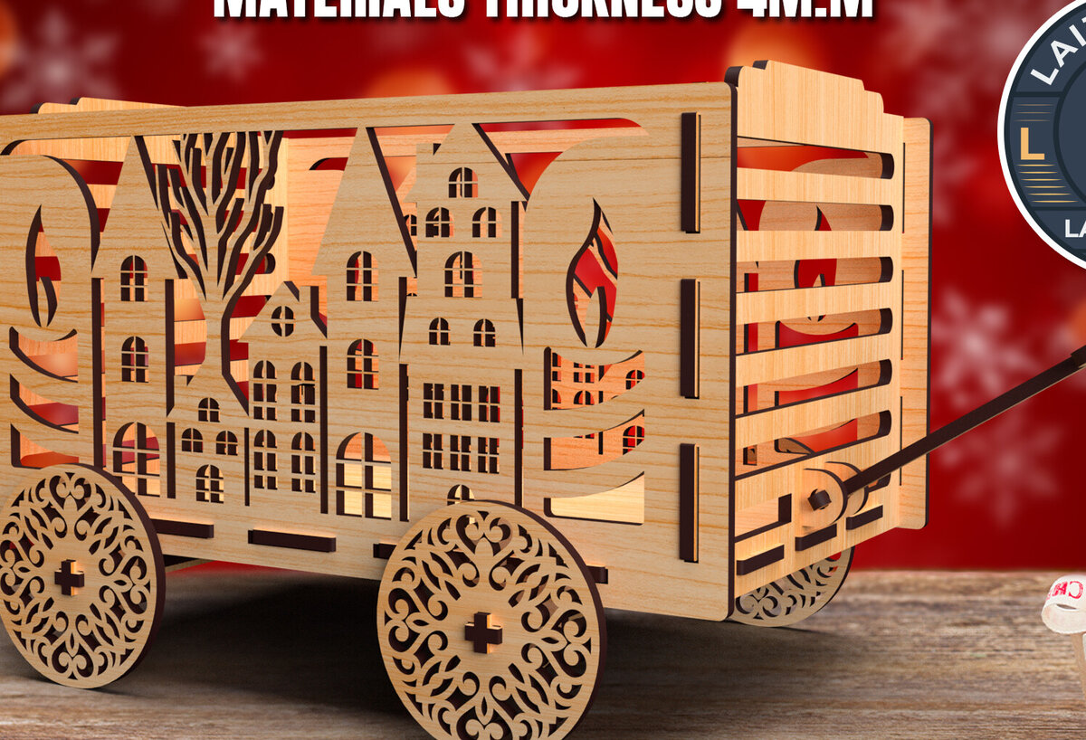 Σετ των 2 Intra απο ξύλο plywood 3mm-4mm πάχος - Christmas Wagon  Laser Cut 01 Δίασταση 15x15 cm INTRAFABR-85649056