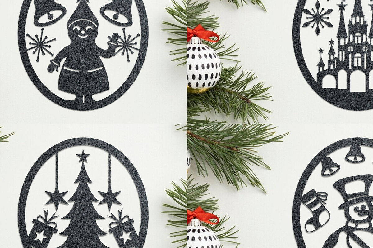 Σετ των 2 Intra απο ξύλο plywood 3mm-4mm πάχος - Χριστουγεννιάτικη διακόσμηση τοίχου LaserCut  Bundle Δίασταση 15x15 cm INTRAFABR-107873441