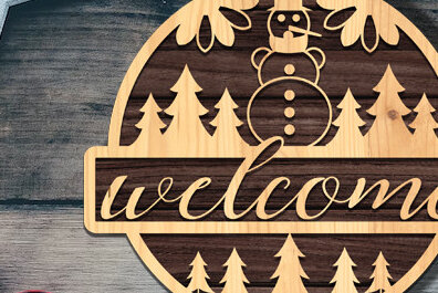 Σετ των 2 Intra απο ξύλο plywood 3mm-4mm πάχος - Χριστουγεννιάτικη πινακίδα υποδοχής πόρτας με λέιζερ Δίασταση 15x15 cm INTRAFABR-73114279