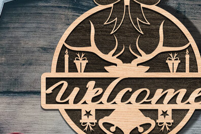 Σετ των 2 Intra απο ξύλο plywood 3mm-4mm πάχος - Χριστουγεννιάτικη πινακίδα υποδοχής πόρτας με λέιζερ Δίασταση 15x15 cm INTRAFABR-73114258