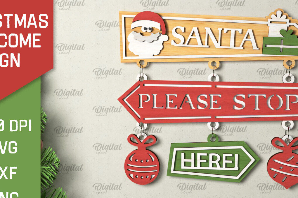 Σετ των 2 Intra απο ξύλο plywood 3mm-4mm πάχος - Σχέδιο κοπής με λέιζερ χριστουγεννιάτικο σημάδι καλωσορίσματος Δίασταση 15x15 cm INTRAFABR-106608332