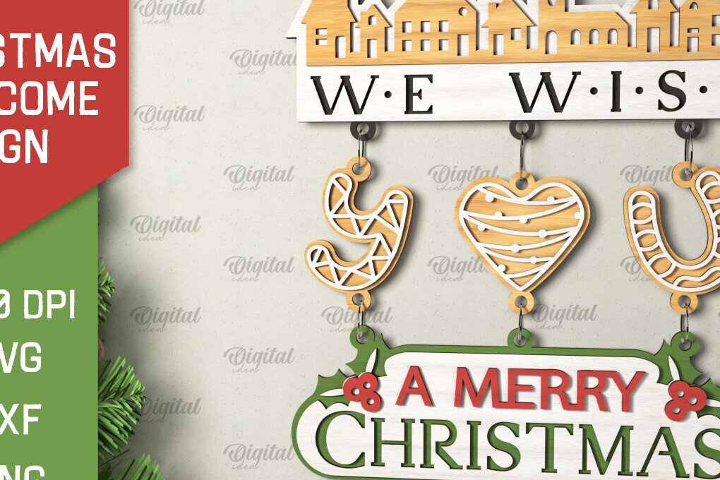 Σετ των 2 Intra απο ξύλο plywood 3mm-4mm πάχος - Σχέδιο κοπής με λέιζερ χριστουγεννιάτικο σημάδι καλωσορίσματος Δίασταση 15x15 cm INTRAFABR-106608373