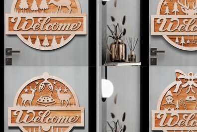 Σετ των 2 Intra απο ξύλο plywood 3mm-4mm πάχος - Χριστουγεννιάτικο Σετ κοπής με λέιζερ καλωσορίσματος Δίασταση 15x15 cm INTRAFABR-76425873