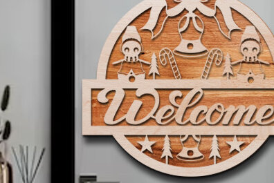 Σετ των 2 Intra απο ξύλο plywood 3mm-4mm πάχος - Χριστουγεννιάτικο σημάδι καλωσορίσματος Laser Cut  Δίασταση 15x15 cm INTRAFABR-76206799