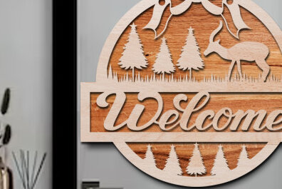 Σετ των 2 Intra απο ξύλο plywood 3mm-4mm πάχος - Χριστουγεννιάτικο σημάδι καλωσορίσματος Laser Cut  Δίασταση 15x15 cm INTRAFABR-76206806