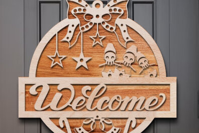 Σετ των 2 Intra απο ξύλο plywood 3mm-4mm πάχος - Χριστουγεννιάτικο σημάδι καλωσορίσματος Laser Cut  Δίασταση 15x15 cm INTRAFABR-76206823