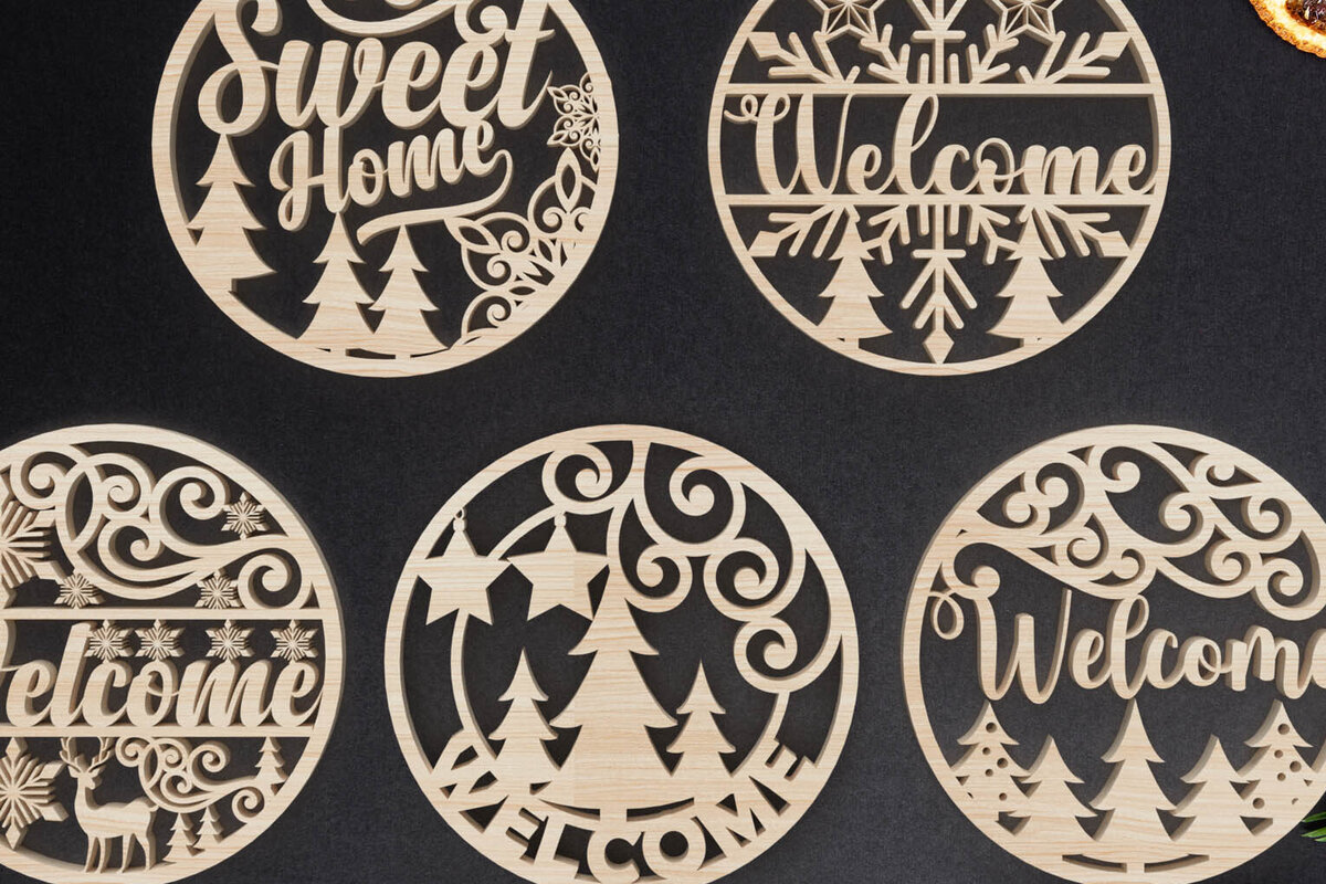 Σετ των 3 Intra απο ξύλο plywood 3mm-4mm πάχος - ΧΡΙΣΤΟΥΓΕΝΝΙΑΤΙΚΗ Πινακίδα καλωσορίσματος  Laser Cut Δίασταση 6x6 cm INTRAFABR-77825561