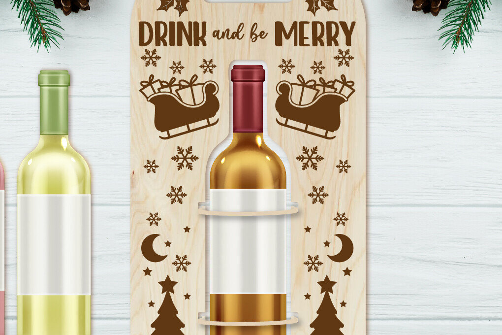 Σετ των 2 Intra απο ξύλο plywood 3mm-4mm πάχος - Θήκη χριστουγεννιάτικου μπουκαλιού κρασιού | Χριστούγεννα Δίασταση 4x14 cm INTRAFABR-110454426