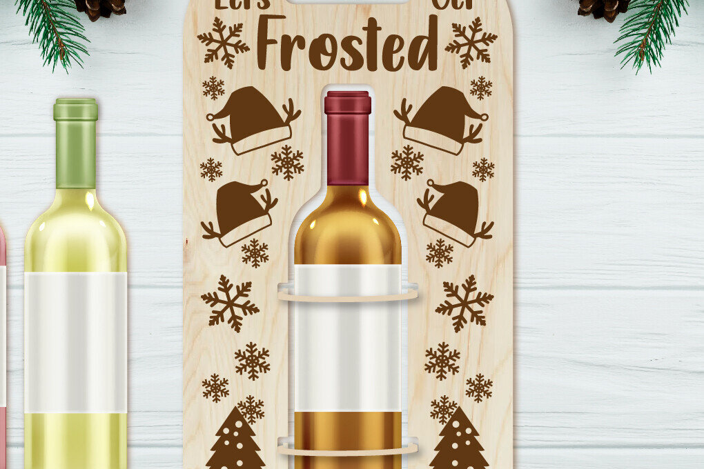 Σετ των 2 Intra απο ξύλο plywood 3mm-4mm πάχος - Θήκη χριστουγεννιάτικου μπουκαλιού κρασιού | Χριστούγεννα Δίασταση 4x14 cm INTRAFABR-111100876