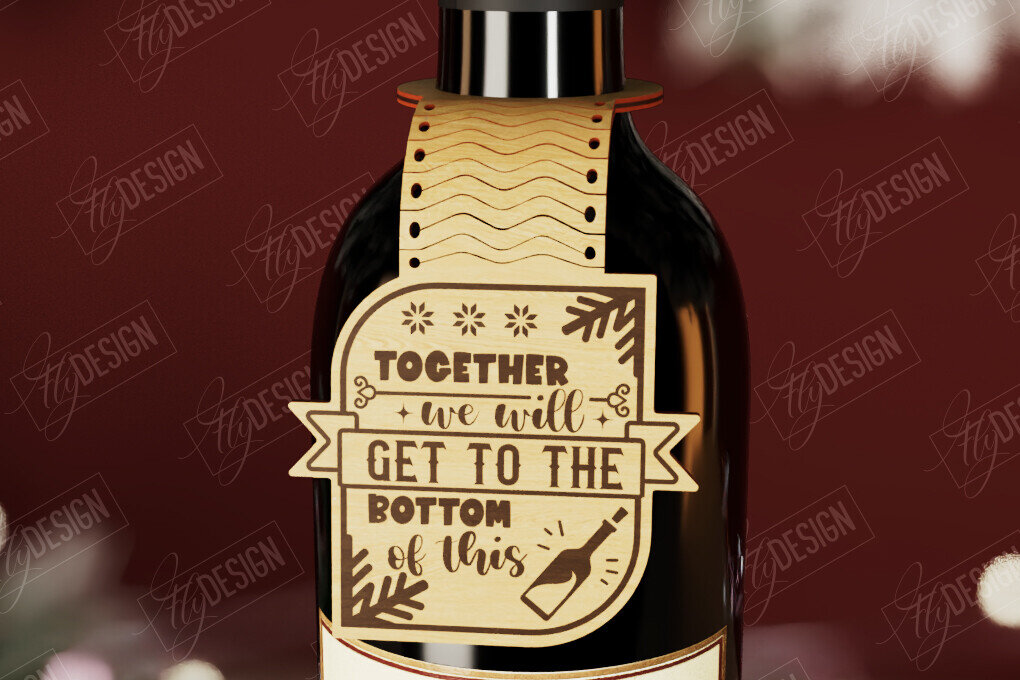 Σετ των 2 Intra απο ξύλο plywood 3mm-4mm πάχος - Χριστουγεννιάτικο μπουκάλι κρασιού Ετικέτα | Δώρο διακοπών Δίασταση 15x15 cm INTRAFABR-111360984