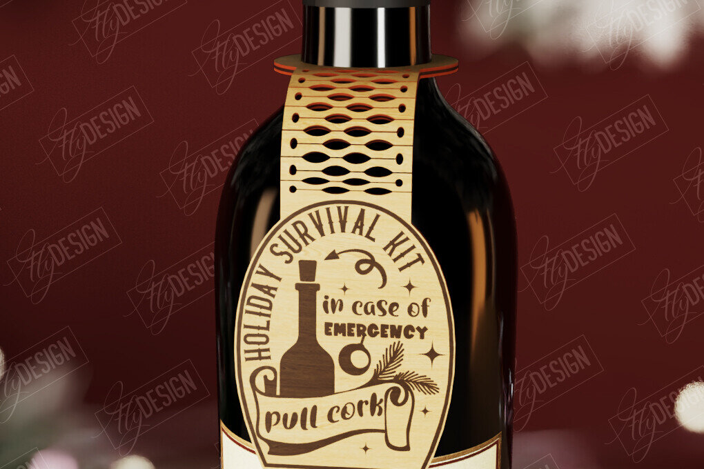 Σετ των 2 Intra απο ξύλο plywood 3mm-4mm πάχος - Χριστουγεννιάτικο μπουκάλι κρασιού Ετικέτα | Δώρο διακοπών Δίασταση 15x15 cm INTRAFABR-111361010