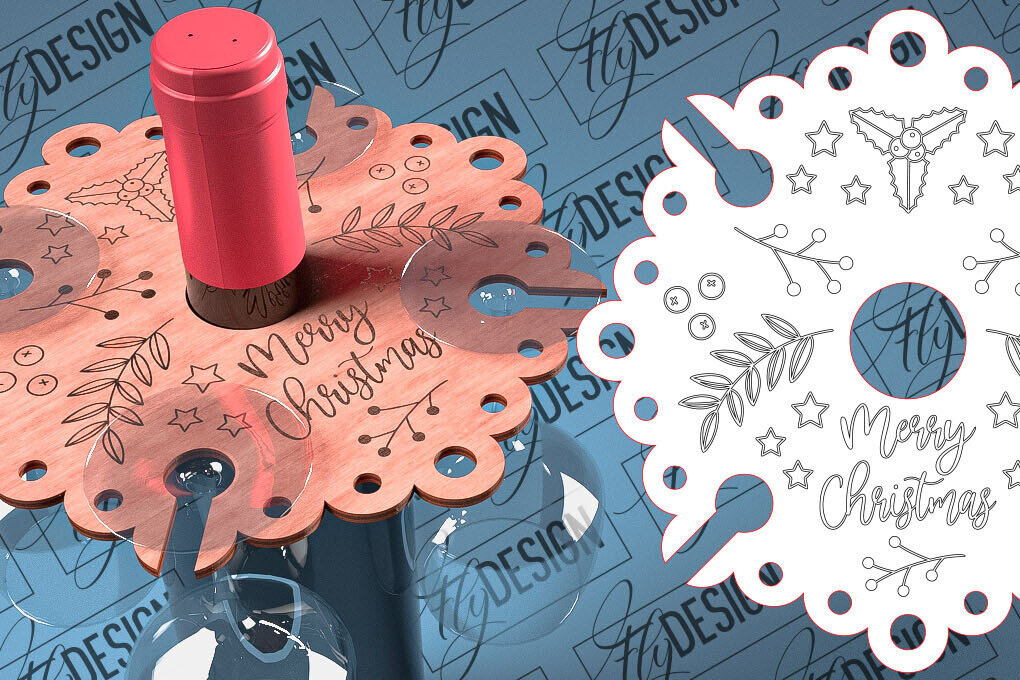 Σετ των 2 Intra απο ξύλο plywood 3mm-4mm πάχος - Christmas Wine Caddy Laser Cut  Δίασταση 15x15 cm INTRAFABR-79744819