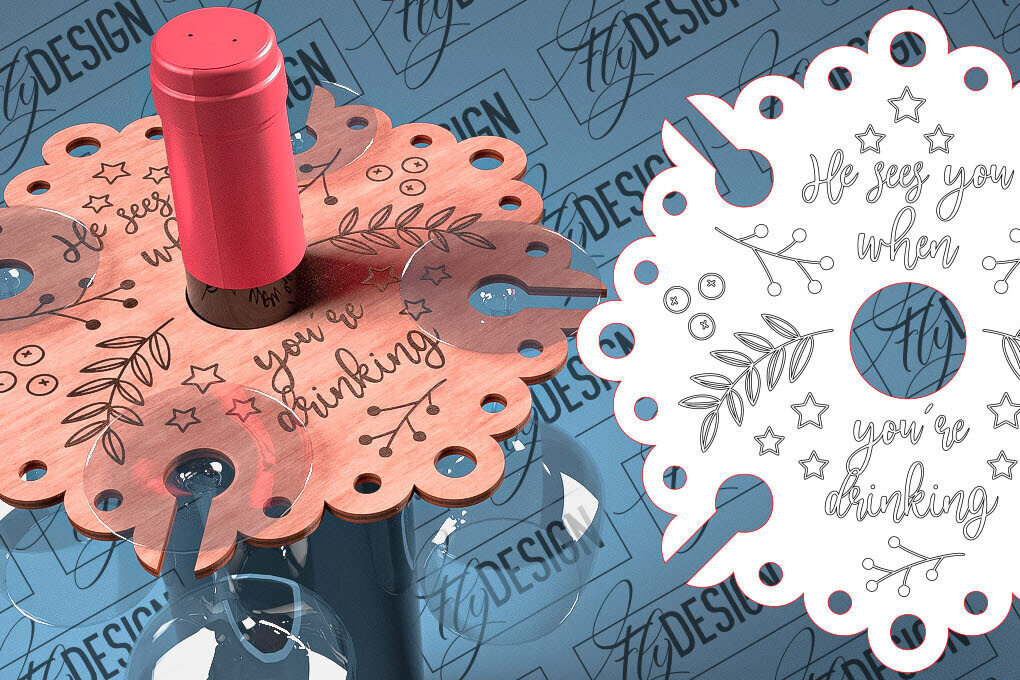 Σετ των 2 Intra απο ξύλο plywood 3mm-4mm πάχος - Christmas Wine Caddy Laser Cut  Δίασταση 15x15 cm INTRAFABR-79744853