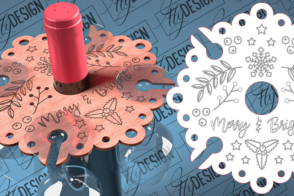 Σετ των 2 Intra απο ξύλο plywood 3mm-4mm πάχος - Christmas Wine Caddy Laser Cut  Δίασταση 15x15 cm INTRAFABR-79744888