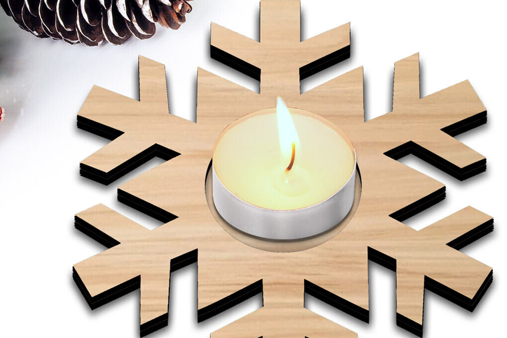 Σετ των 2 Intra απο ξύλο plywood 3mm-4mm πάχος - Κηροπήγιο Χριστουγεννιάτικου Χειμερινού Χιονονιφάδας Δίασταση 15x15 cm INTRAFABR-106948064