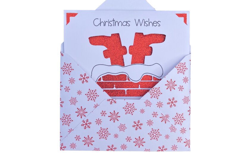 Σετ των 2 Intra απο ξύλο plywood 3mm-4mm πάχος - Χριστουγεννιάτικες ευχές Santa Chimney Card  Δίασταση 25x5 cm INTRAFABR-77172333