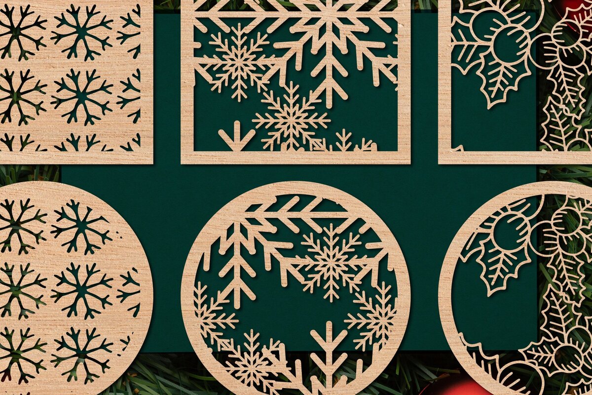 Σετ των 2 Intra απο ξύλο plywood 3mm-4mm πάχος - Πακέτο Christmas Wood Coastes  Δίασταση 25x25 cm INTRAFABR-42638986