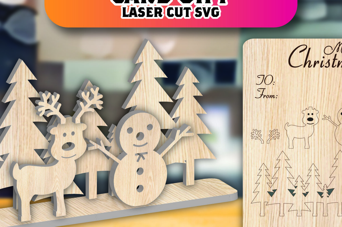 Σετ των 2 Intra απο ξύλο plywood 3mm-4mm πάχος - Χριστουγεννιάτικη ξύλινη κάρτα δώρο Laser Cut  Δίασταση 15x15 cm INTRAFABR-106812407