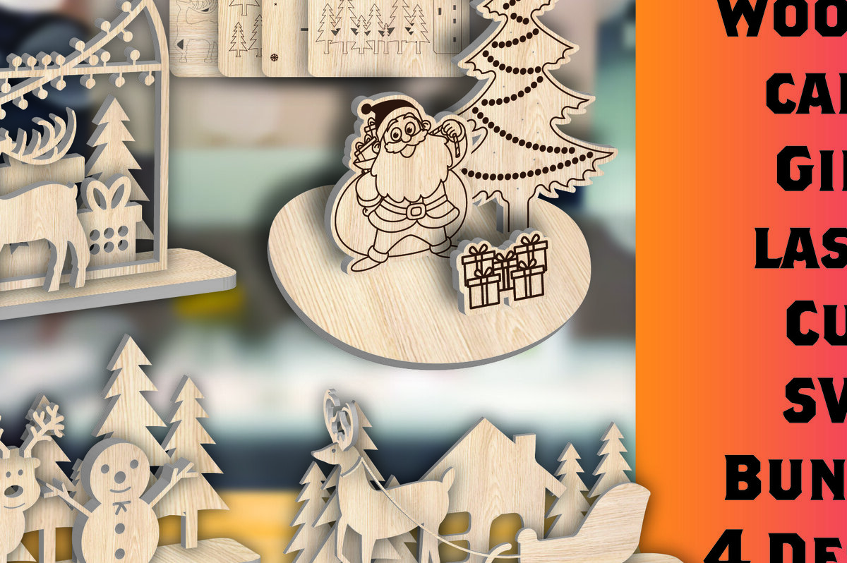 Σετ των 2 Intra απο ξύλο plywood 3mm-4mm πάχος - Πακέτο δώρου Χριστουγεννιάτικη ξύλινη κάρτα  Δίασταση 15x15 cm INTRAFABR-107006410