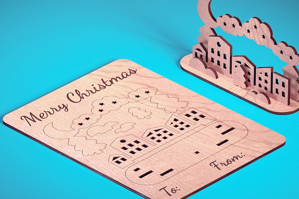 Σετ των 3 Intra απο ξύλο plywood 3mm-4mm πάχος - Χριστουγεννιάτικη Ξύλινη Κάρτα Laser Cut  Δίασταση 15x15 cm INTRAFABR-75888748