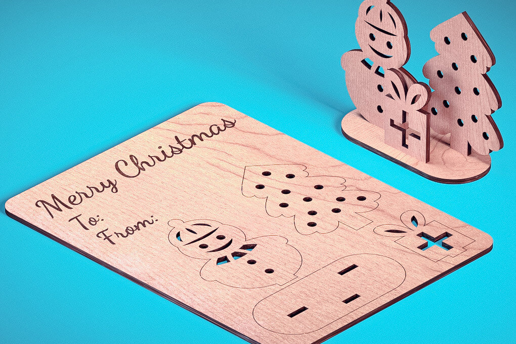 Σετ των 2 Intra απο ξύλο plywood 3mm-4mm πάχος - Χριστουγεννιάτικη Ξύλινη Κάρτα Laser Cut  Δίασταση 15x15 cm INTRAFABR-75888783