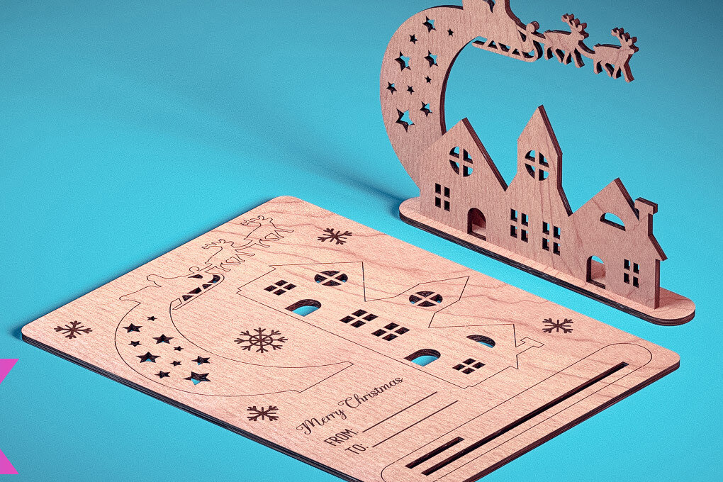 Σετ των 2 Intra απο ξύλο plywood 3mm-4mm πάχος - Χριστουγεννιάτικη Ξύλινη Κάρτα Laser Cut  | Δίασταση 15x15 cm INTRAFABR-72319599