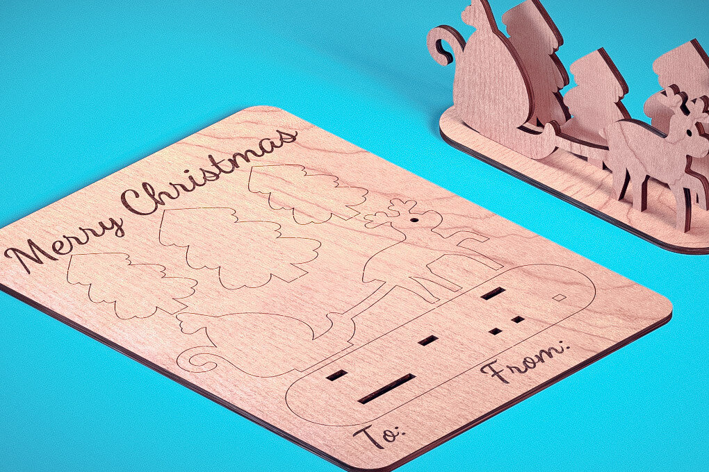 Σετ των 2 Intra απο ξύλο plywood 3mm-4mm πάχος - Χριστουγεννιάτικη Ξύλινη Κάρτα Laser Cut  Δίασταση 15x15 cm INTRAFABR-75888983